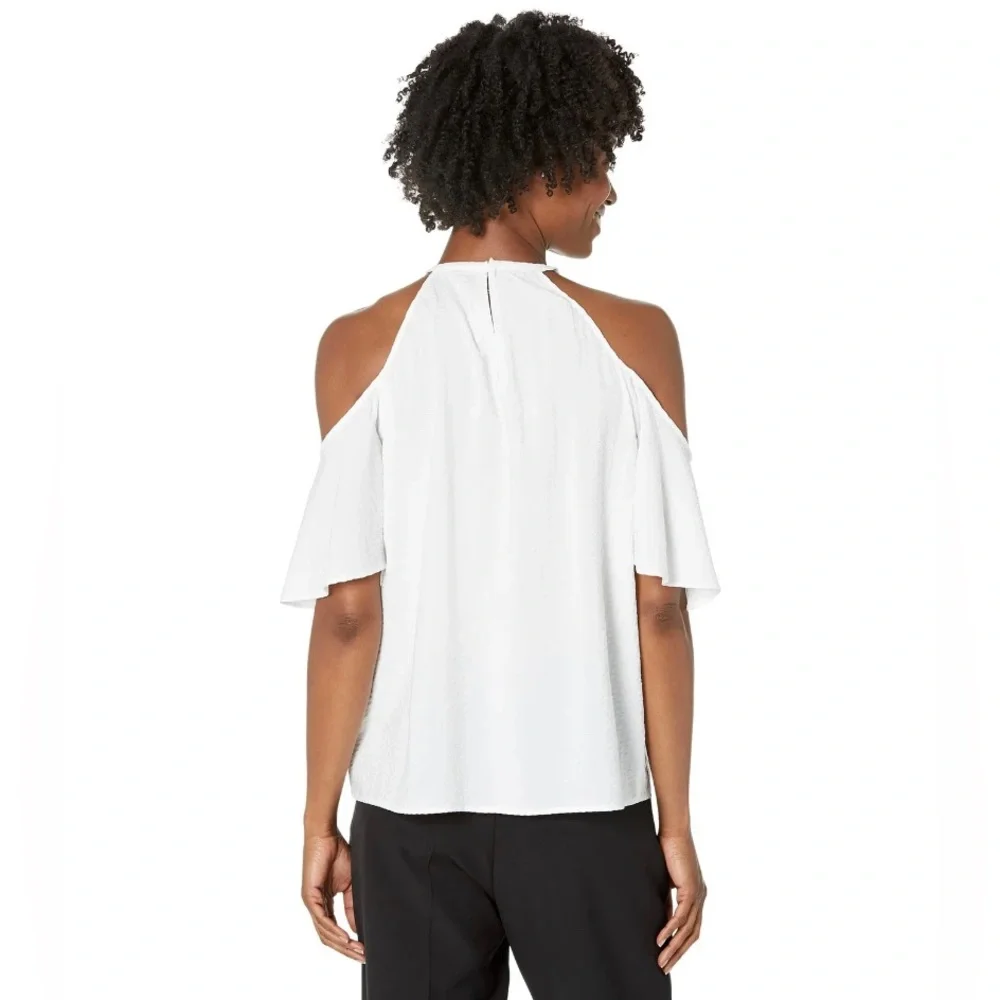 MICHAEL Michael Kors® White Seersucker Halter Style Cold Shoulder Top NWT - Picture 3 of 8